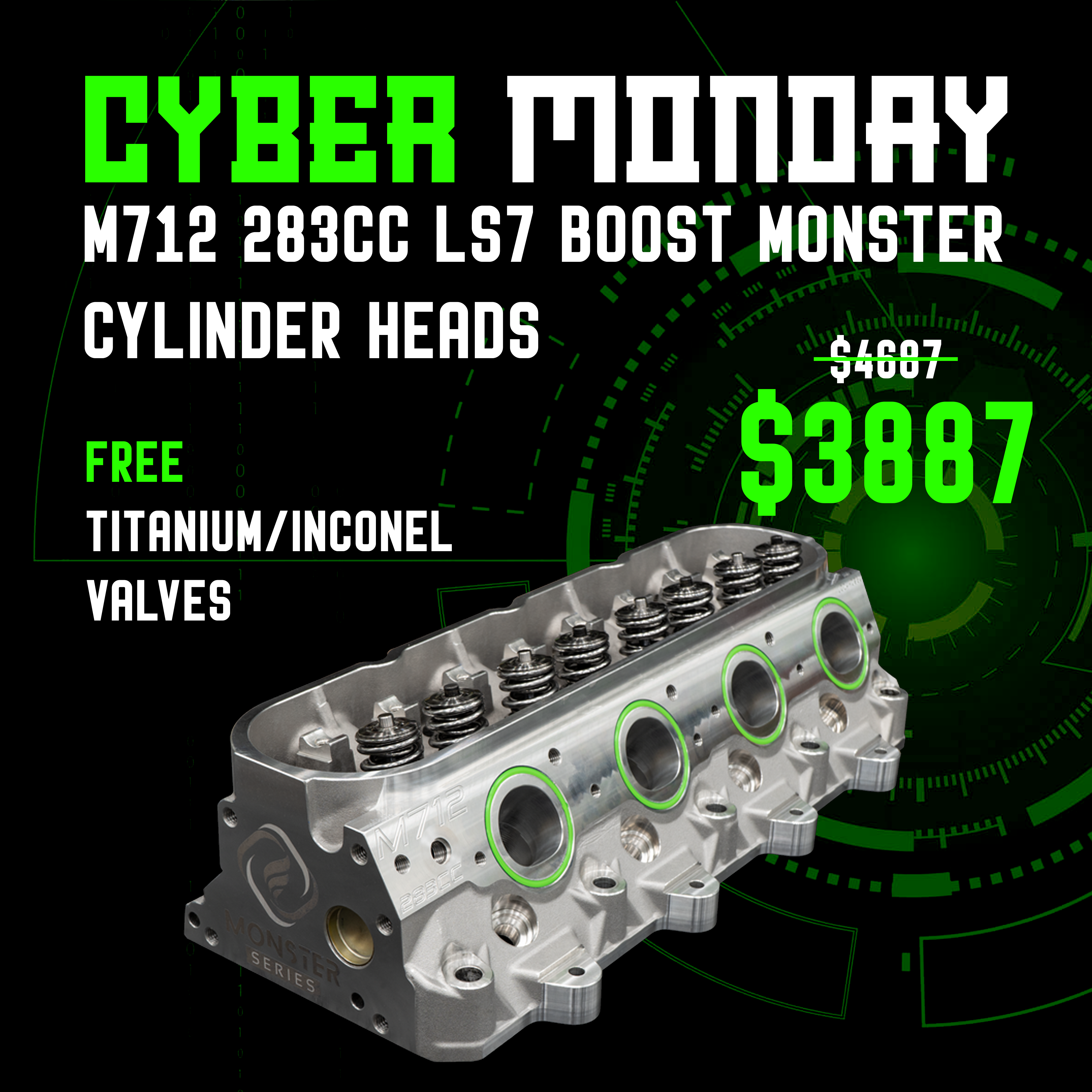 M712 283cc LS7 Boost Monster Cylinder Heads Cyber Monday Special