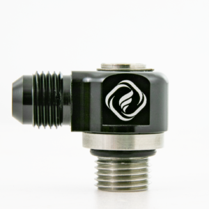 -6 ORB to -6AN 90 degree swivel fitting for water cross over kit for cylinder heads.