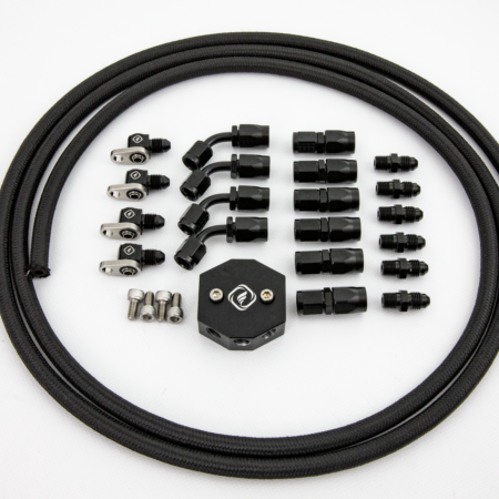 Steam Port Kit for high performance cylinder heads. Includes -4AN size fittings and t fitting and swivel fitting.